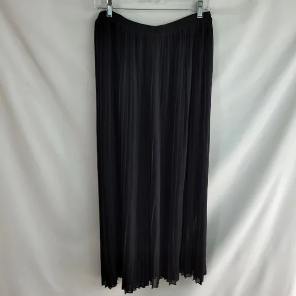 Victoria's Secret Size 12 Black Skirt Sheer Pleated Maxi Long Elastic Waist - Picture 2 of 6